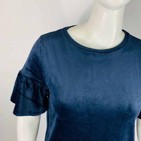 New Loft Womans Top Velvet Bell Sleeve Blue - Picture 5 of 8